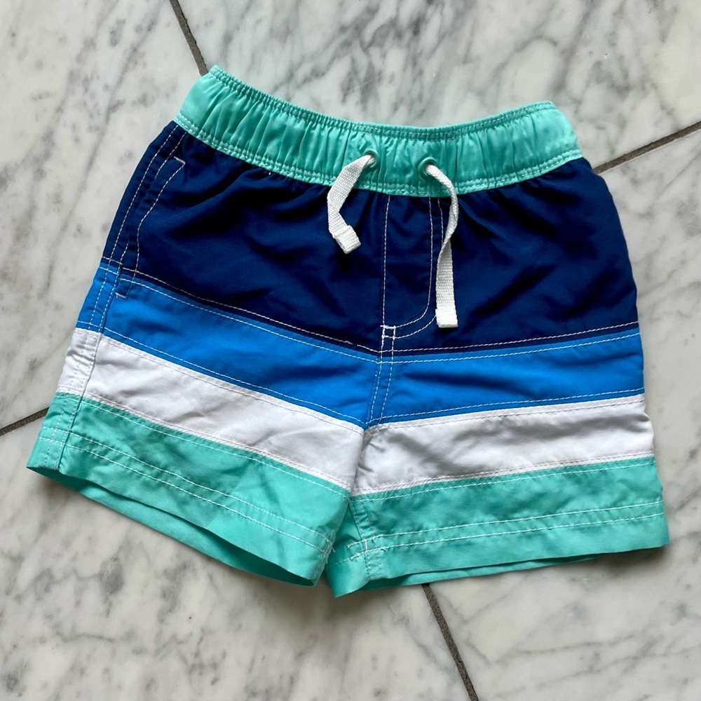 Hanna Andersson Color Block Striped Swim Shorts